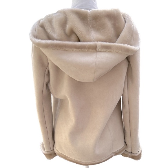 Jones Sport Alabaster Faux Suede Jacket Hood Pile Lined Size Medium - Picture 2 of 6